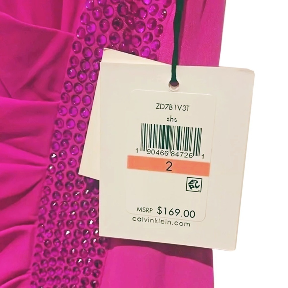 Calvin Klein Dress Gown Train Glass Beading Jersey Knit Ruched Draped Cowl Back - Picture 14 of 16